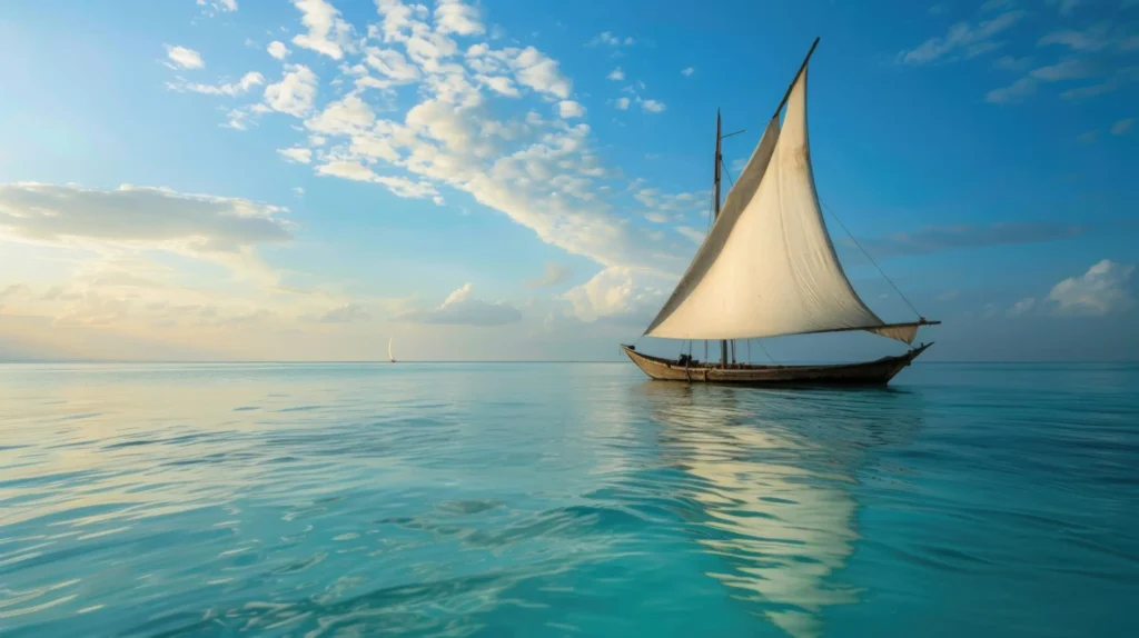 Waters of Zanzibar: Traditional African Dhow Sailing in the Calm Indian Ocean