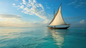 Waters of Zanzibar: Traditional African Dhow Sailing in the Calm Indian Ocean